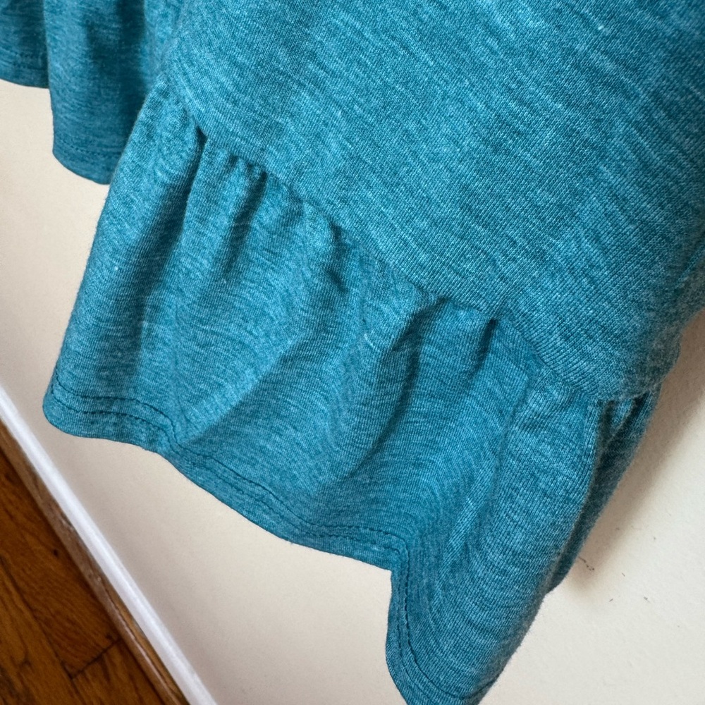 Teal Blue Babydoll Tank Top Heather Peplum Ruffle Hem Sleeveless Swing V-Neck - Picture 7 of 7